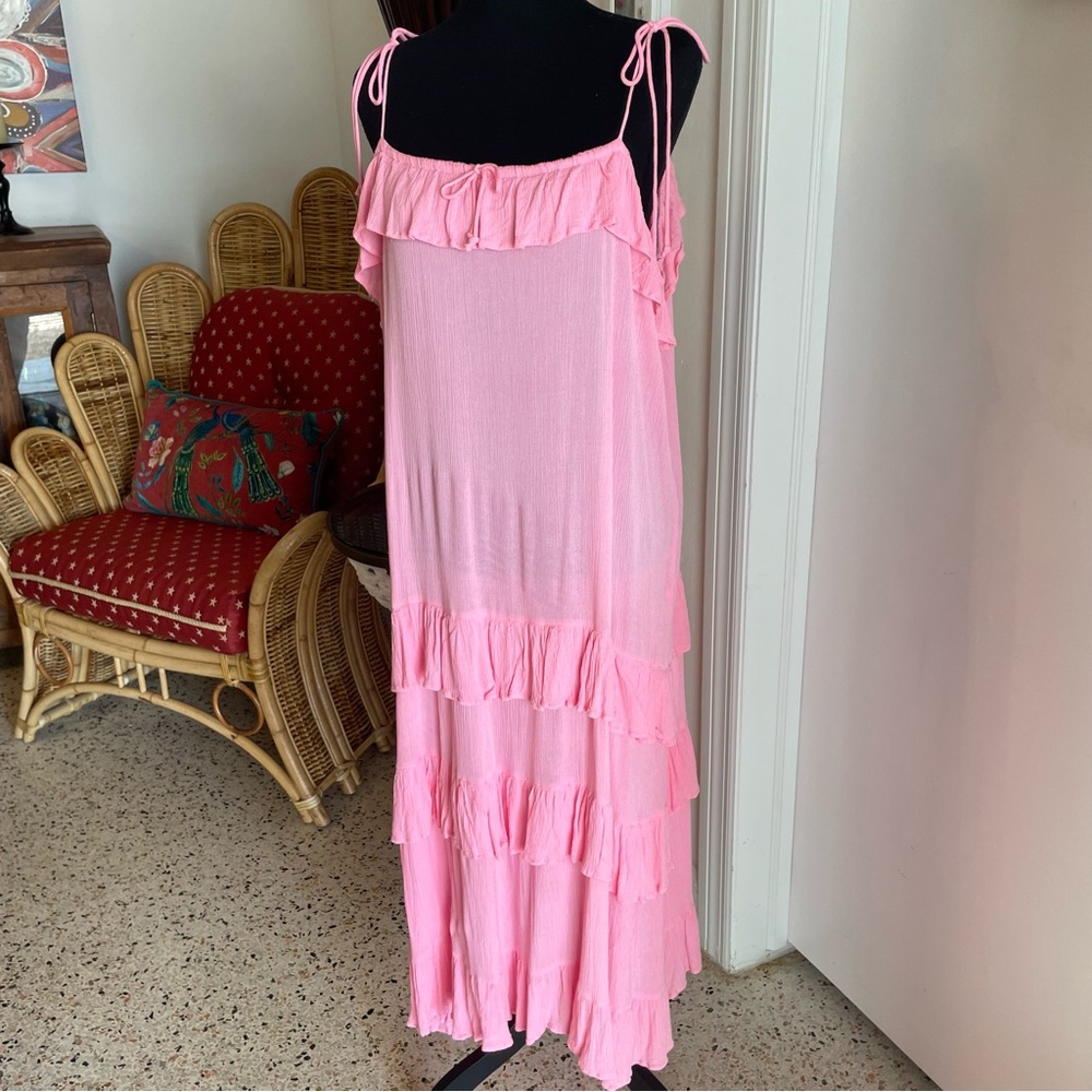 AREA STARS Nordstrom Pink Lightweight Crinkle Sundress! Tie straps to adjust. Md